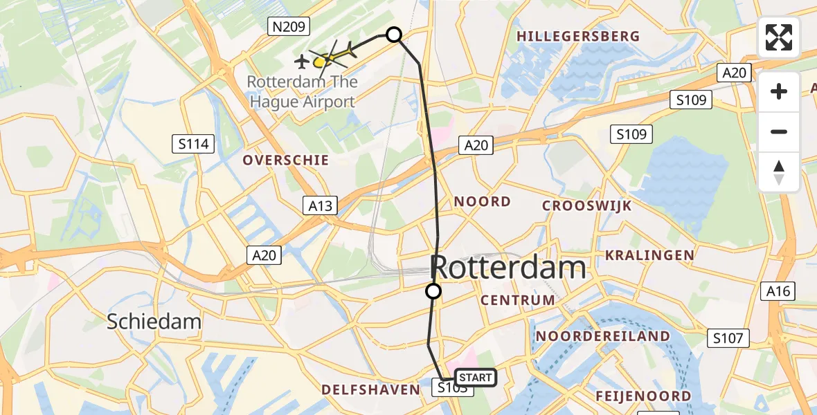 Routekaart van de vlucht: Lifeliner 2 naar Rotterdam The Hague Airport, Westzeedijk