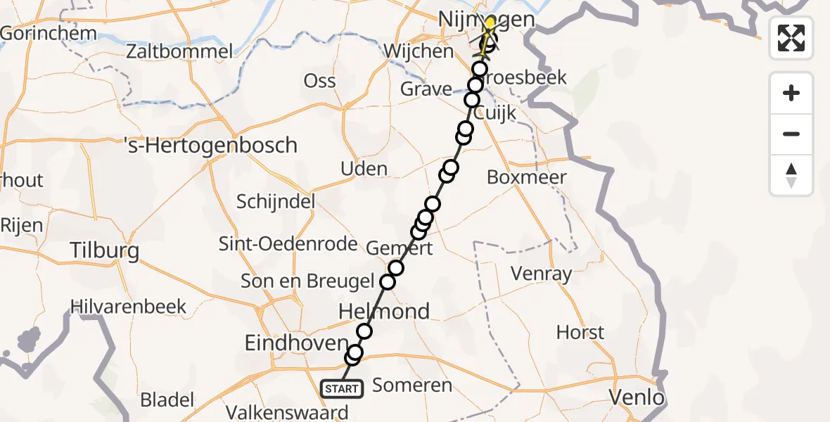 Routekaart van de vlucht: Lifeliner 3 naar Radboud Universitair Medisch Centrum, De Zegge