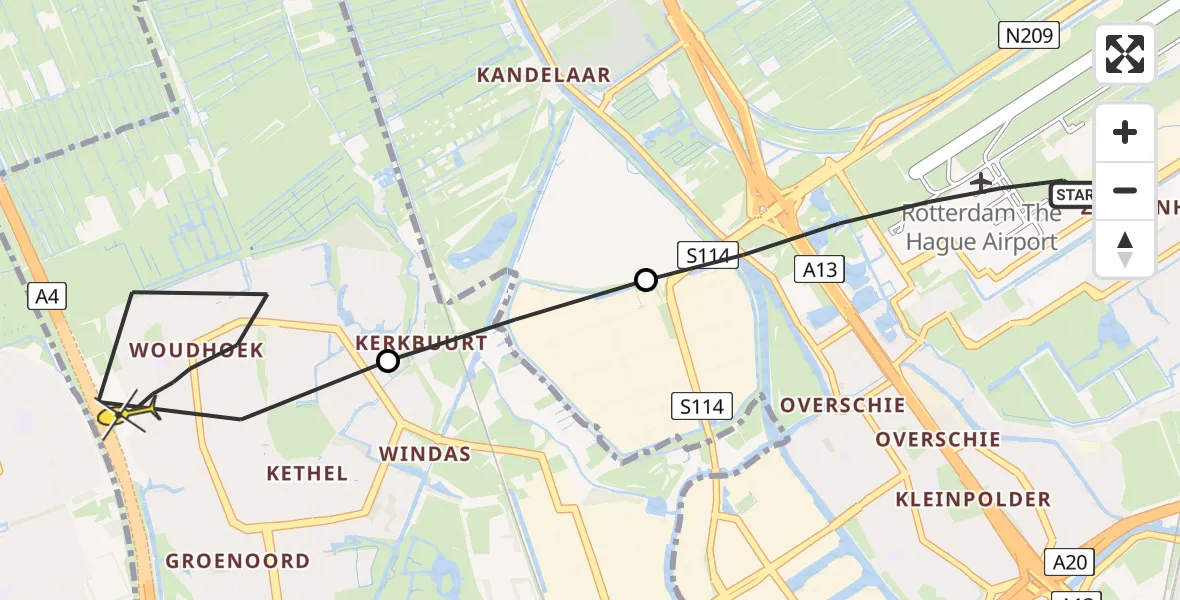 Routekaart van de vlucht: Lifeliner 2 naar Schiedam, Katershofpad