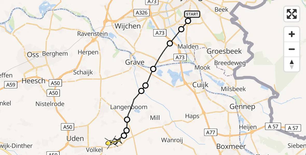Routekaart van de vlucht: Lifeliner 3 naar Vliegbasis Volkel, Heiweg