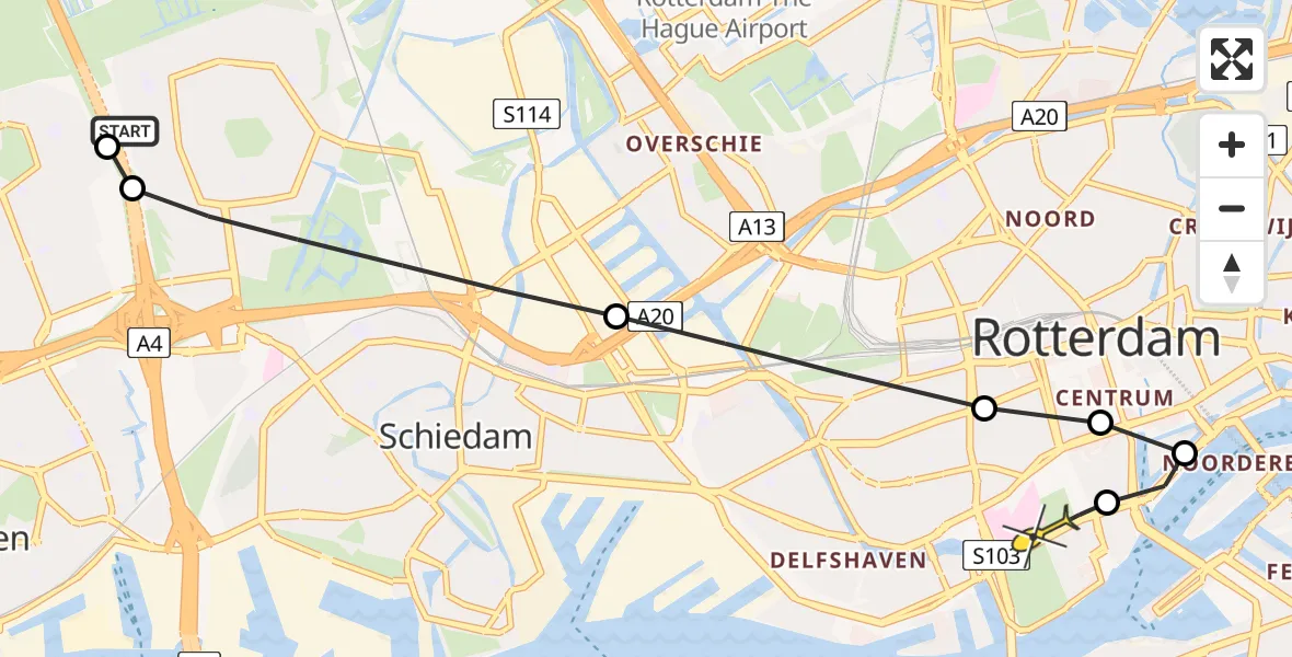 Routekaart van de vlucht: Lifeliner 2 naar Erasmus MC, Dirk Schäferplein