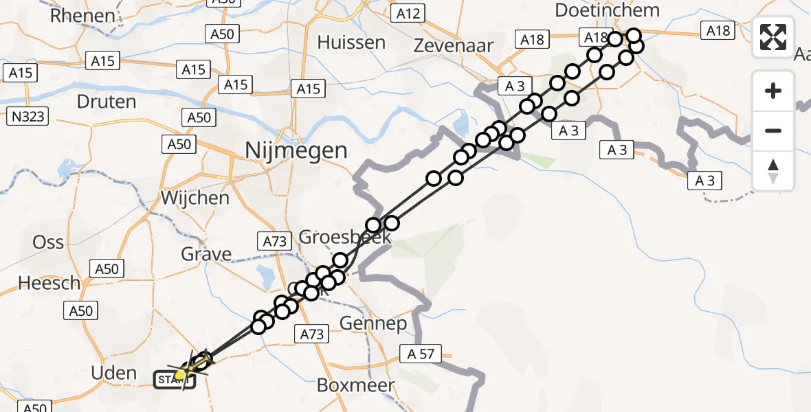 Routekaart van de vlucht: Lifeliner 3 naar Volkel, Spottersweg