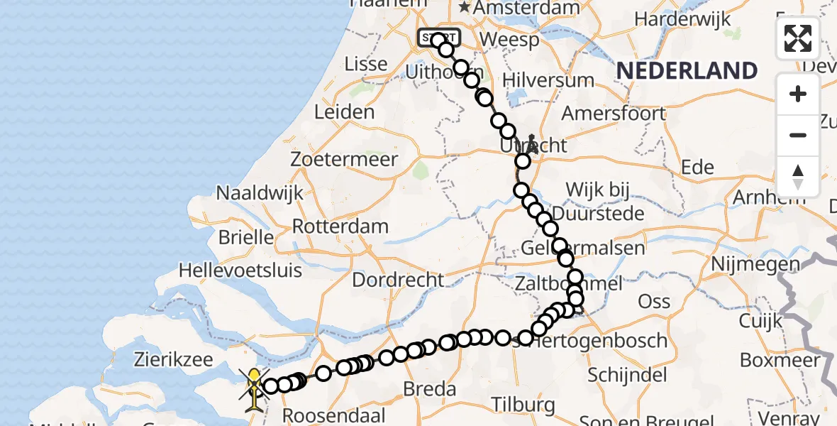 Routekaart van de vlucht: Politiehelikopter naar Oud-Vossemeer, Van Weerden-Poelmanweg