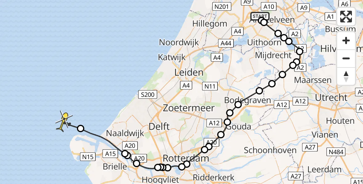 Routekaart van de vlucht: Politieheli naar Amsterdam-Bataviaweg