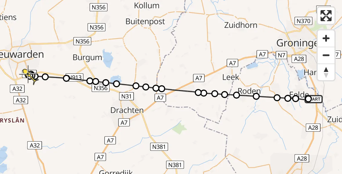Routekaart van de vlucht: Lifeliner 4 naar Wirdum, Machlaan