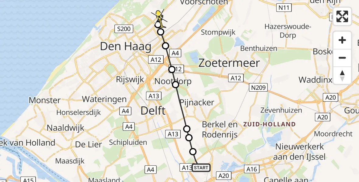 Routekaart van de vlucht: Lifeliner 2 naar Wassenaar, Verlengde Wittelaan