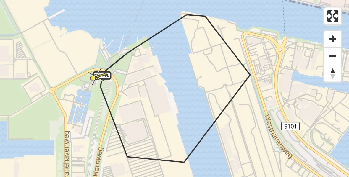 Routekaart van de vlucht: Lifeliner 1 naar Amsterdam Heliport, Westhaven