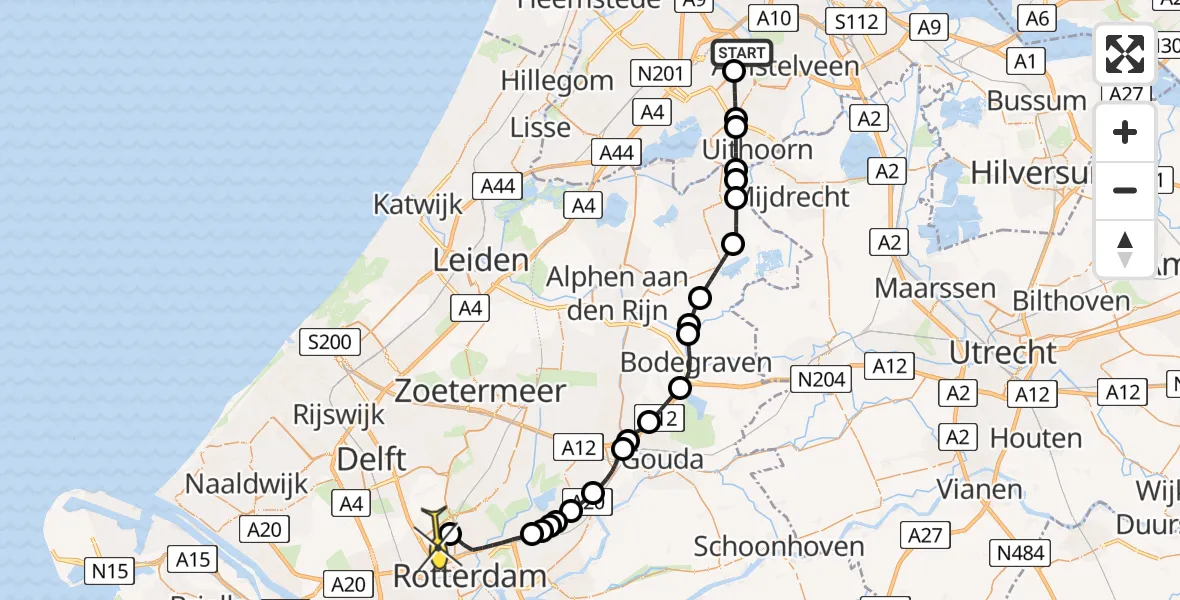 Routekaart van de vlucht: Politieheli naar Rotterdam The Hague Airport, Thermiekstraat