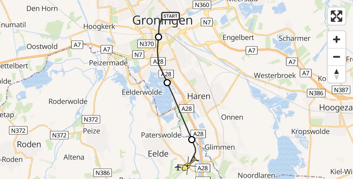 Routekaart van de vlucht: Lifeliner 4 naar Groningen Airport Eelde, Nieuwstad