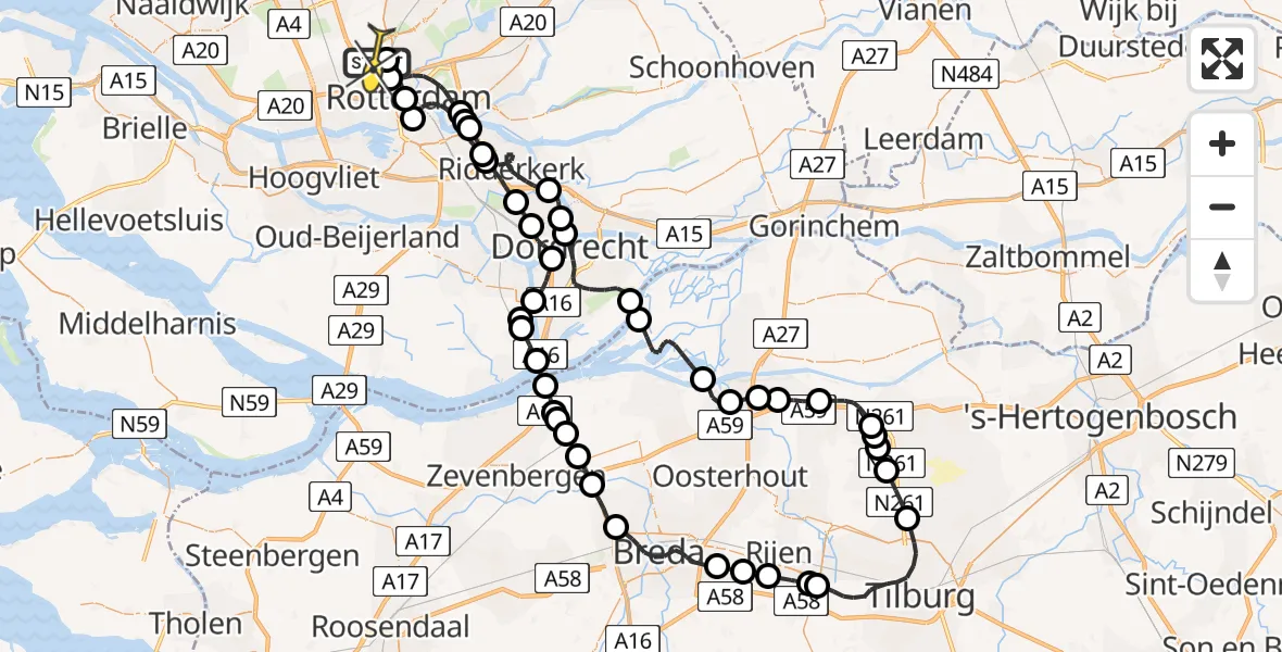 Routekaart van de vlucht: Politieheli naar Rotterdam The Hague Airport, Achterdijk