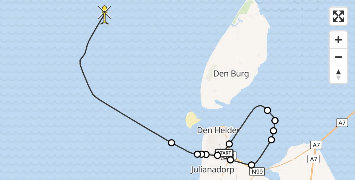 Routekaart van de vlucht: Kustwachthelikopter naar Mastenmakersweg