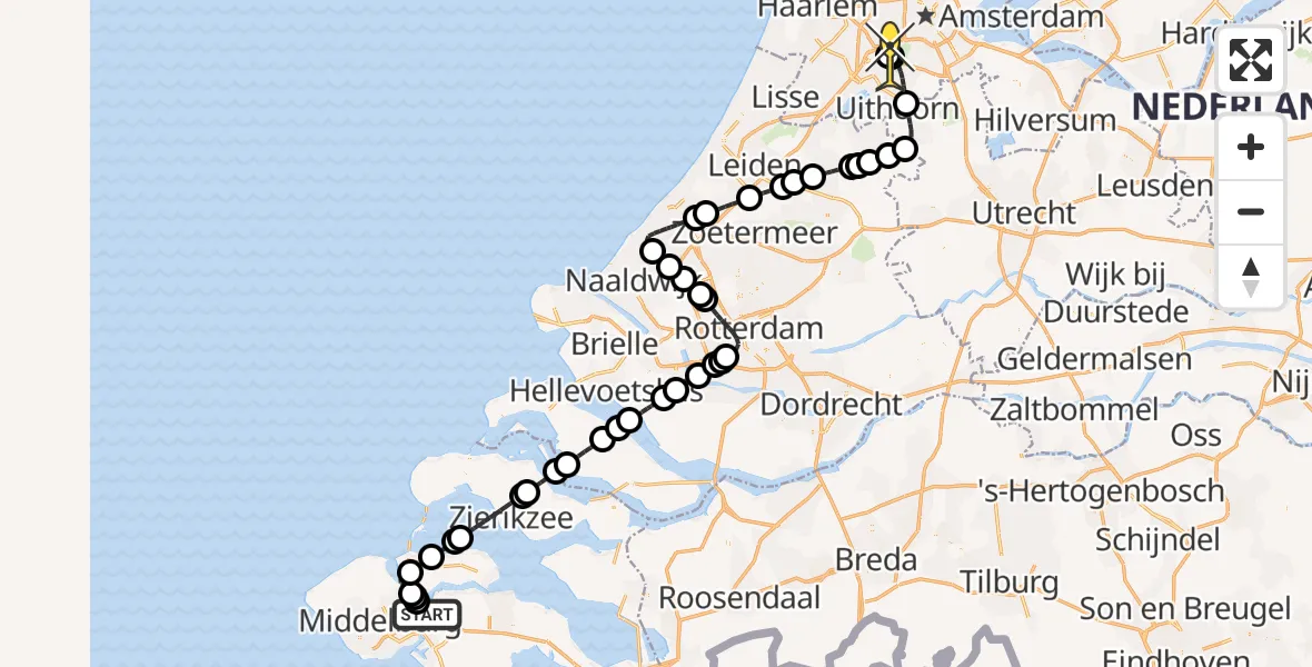 Routekaart van de vlucht: Politieheli naar Schiphol, Oranjeplaatweg