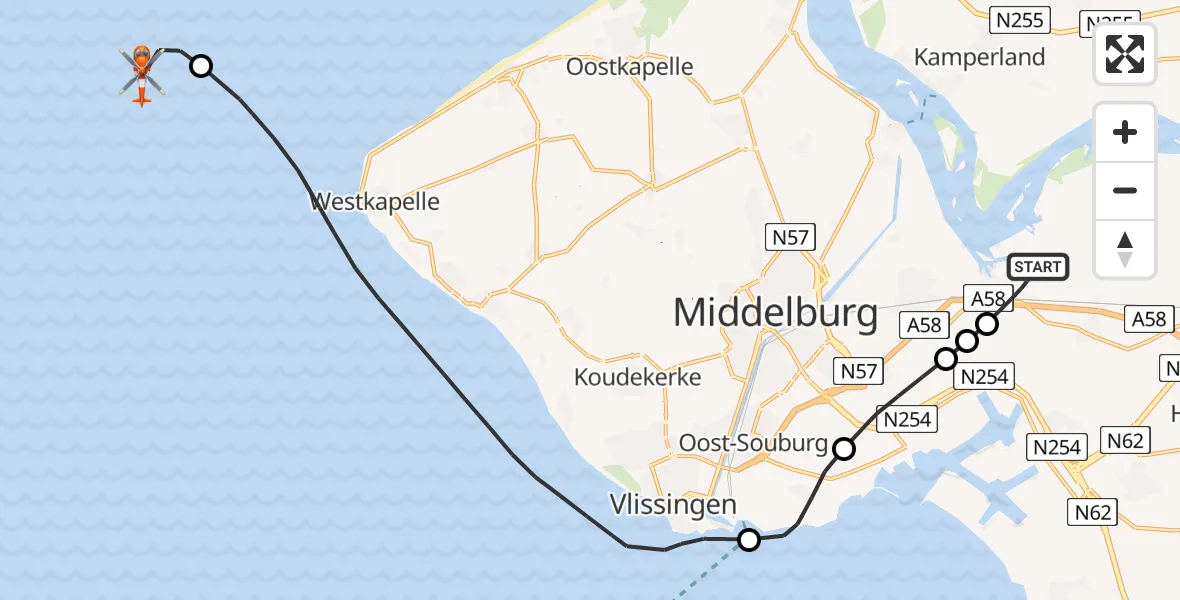 Vluchtroute Kustwachthelikopter Vliegveld Midden-Zeeland - , 17 september 2025, 13:01