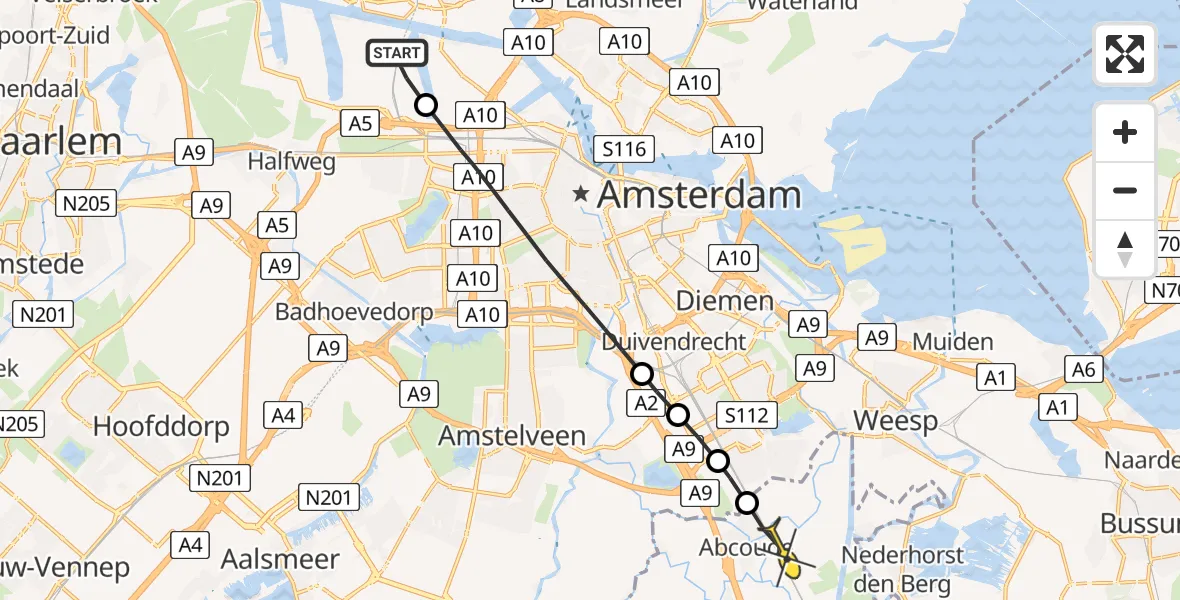 Routekaart van de vlucht: Lifeliner 1 naar Abcoude, Sardiniëweg