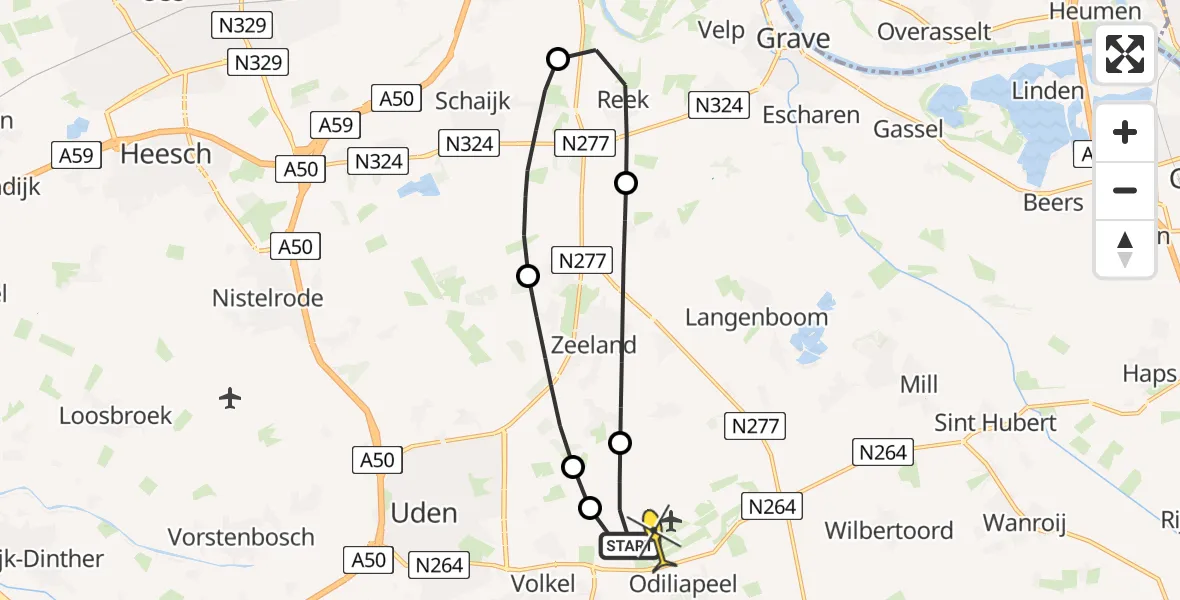 Routekaart van de vlucht: Lifeliner 3 naar Vliegbasis Volkel, De Bunders