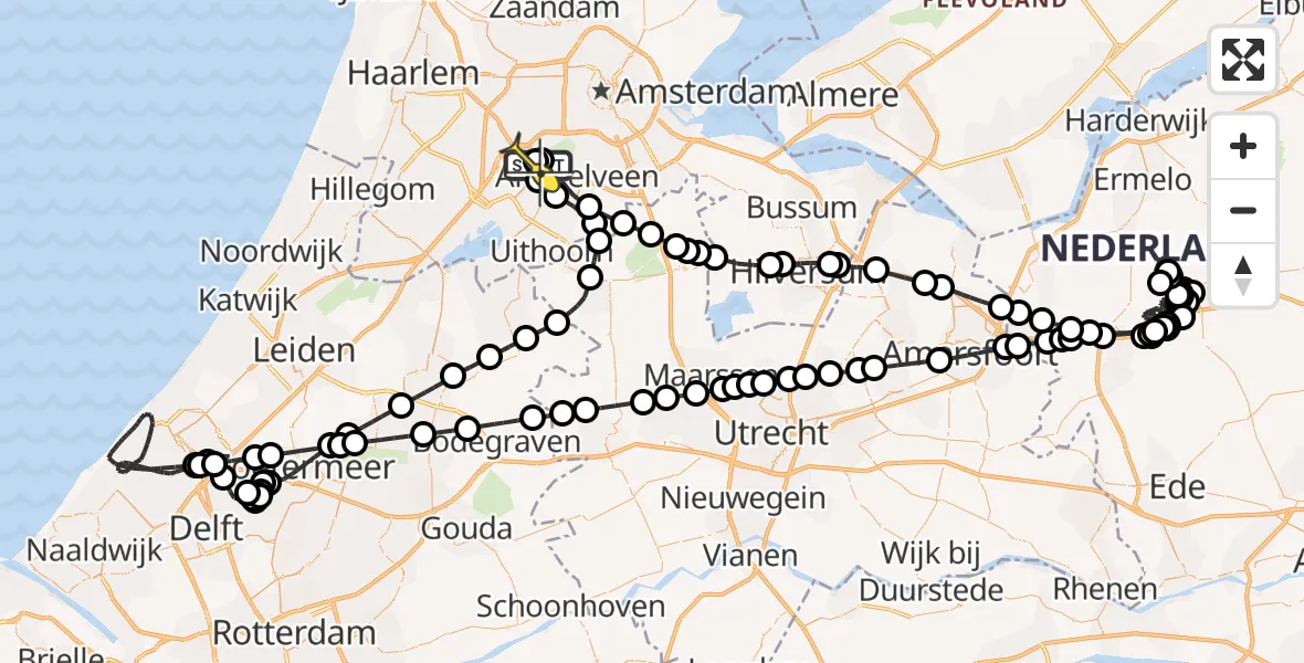 Vluchtroute Politiehelikopter van Schiphol naar Schiphol