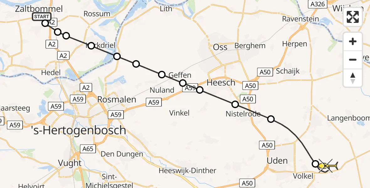 Routekaart van de vlucht: Lifeliner 3 naar Vliegbasis Volkel, Steenweg