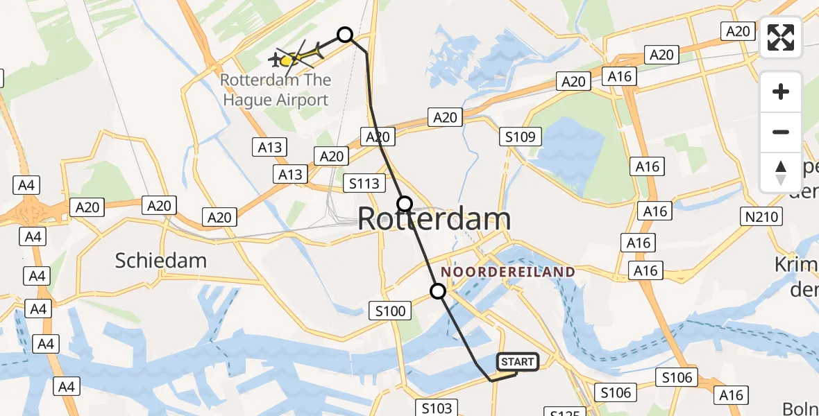 Routekaart van de vlucht: Lifeliner 2 naar Rotterdam The Hague Airport, Tarakanpad
