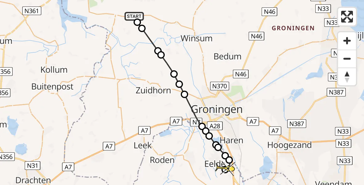 Routekaart van de vlucht: Lifeliner 4 naar Groningen Airport Eelde, Leenstertillen