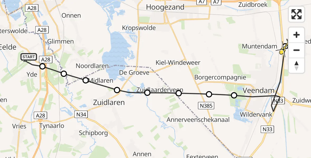 Routekaart van de vlucht: Lifeliner 4 naar Meeden, Bongveen