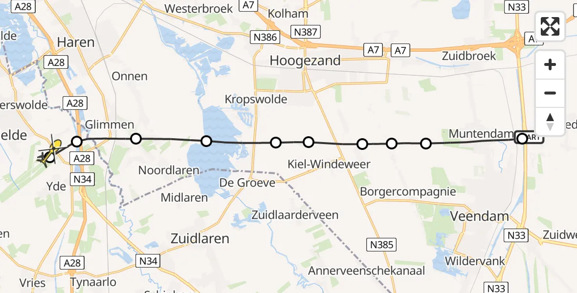 Routekaart van de vlucht: Lifeliner 4 naar Groningen Airport Eelde, Oosterweg