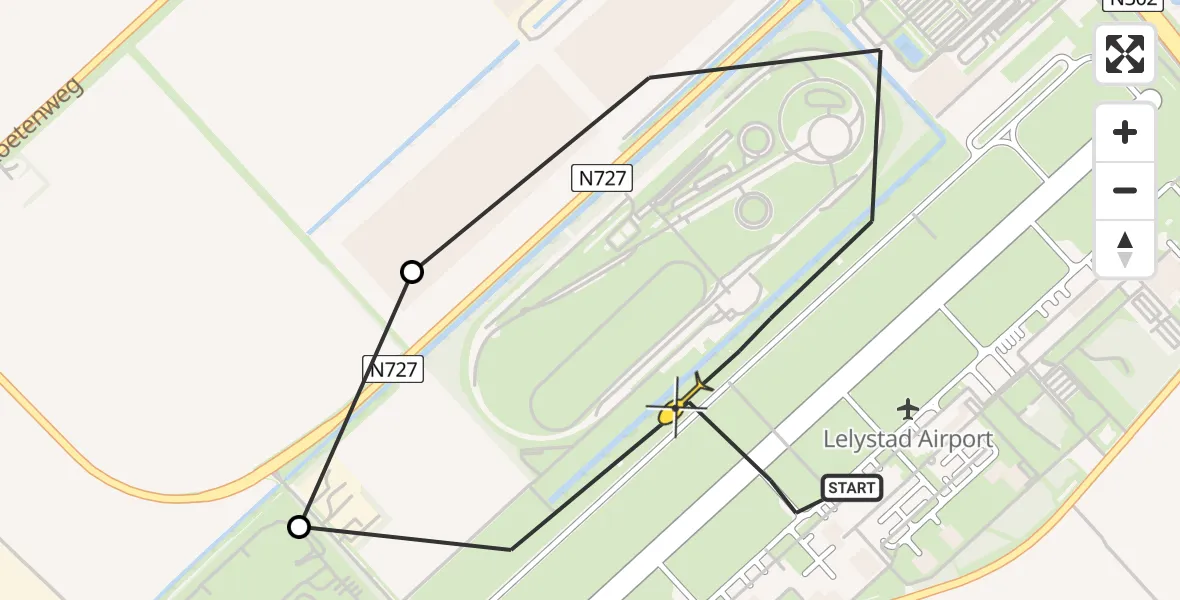 Routekaart van de vlucht: Traumaheli naar Lelystad Airport, Flamingoweg