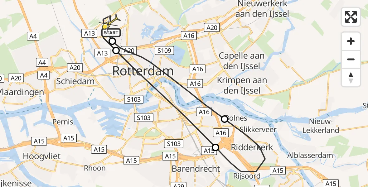 Routekaart van de vlucht: Lifeliner 2 naar Rotterdam The Hague Airport, Kastrupbaan