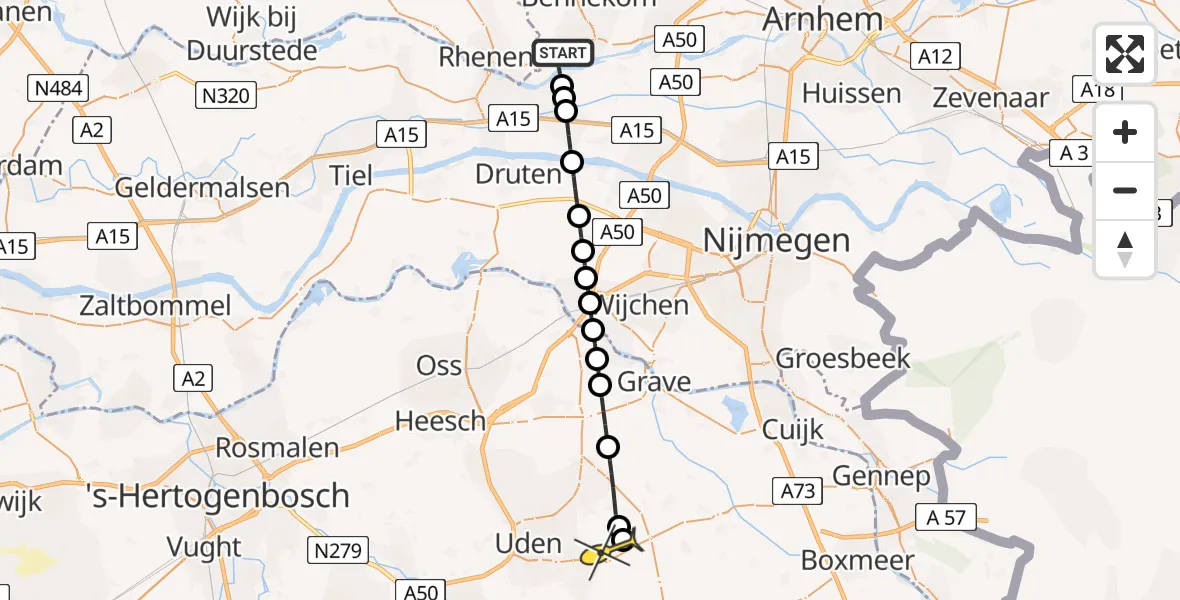 Routekaart van de vlucht: Lifeliner 3 naar Vliegbasis Volkel, Grebbedijk