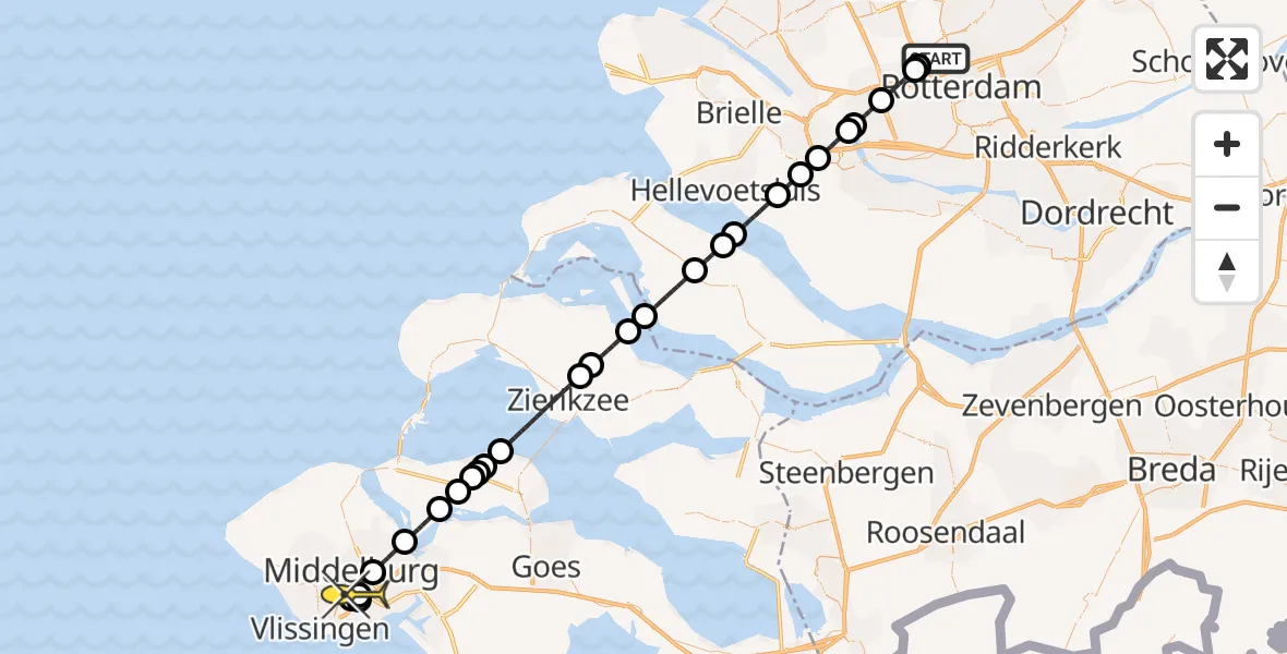 Routekaart van de vlucht: Lifeliner 2 naar Middelburg, Rotterdam Airportbaan