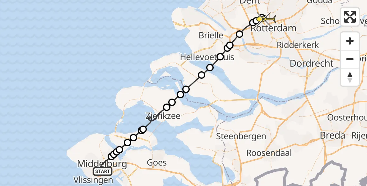 Routekaart van de vlucht: Lifeliner 2 naar Rotterdam The Hague Airport, Torenweg