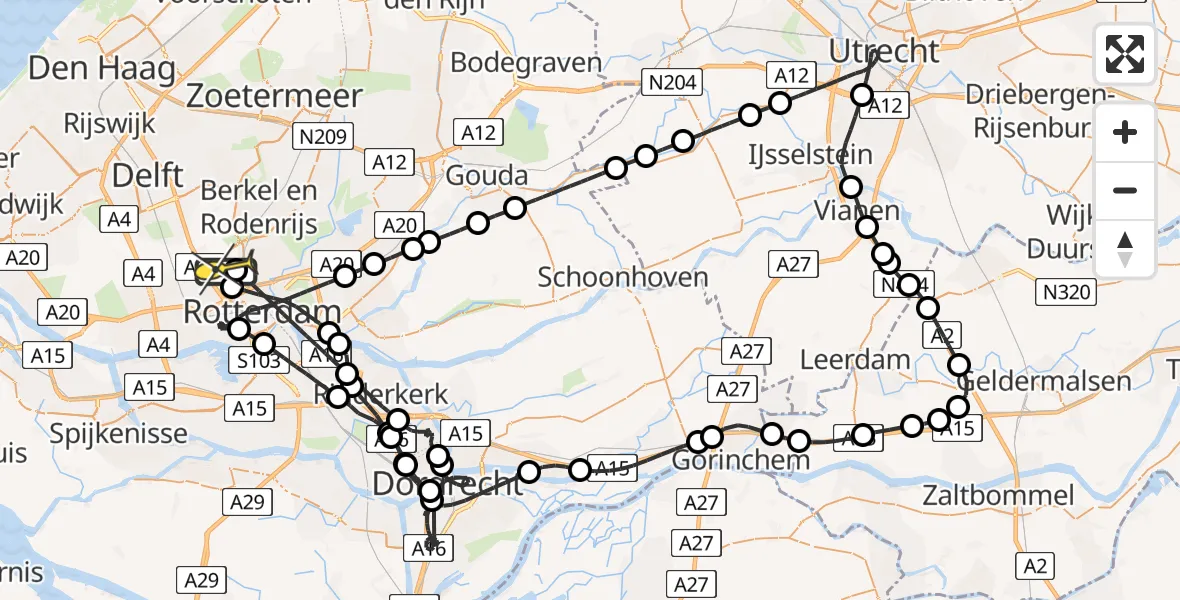 Routekaart van de vlucht: Politieheli naar Rotterdam The Hague Airport, Achterdijk