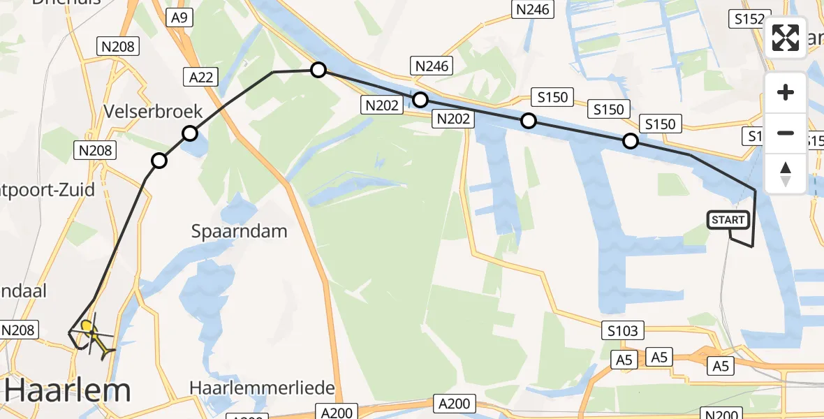 Routekaart van de vlucht: Lifeliner 1 naar Haarlem, Grote Tocht
