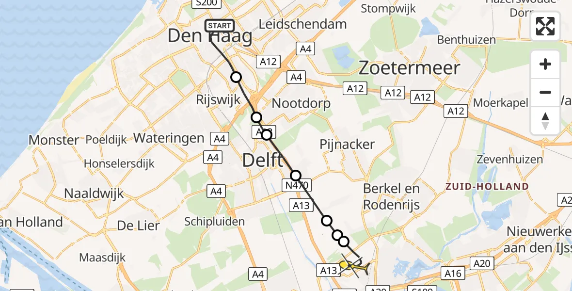 Routekaart van de vlucht: Lifeliner 2 naar Rotterdam The Hague Airport, Gedempte Gracht