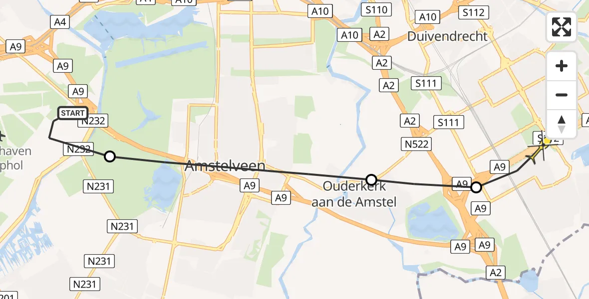 Routekaart van de vlucht: Politieheli naar Amsterdam, Land van Bosse