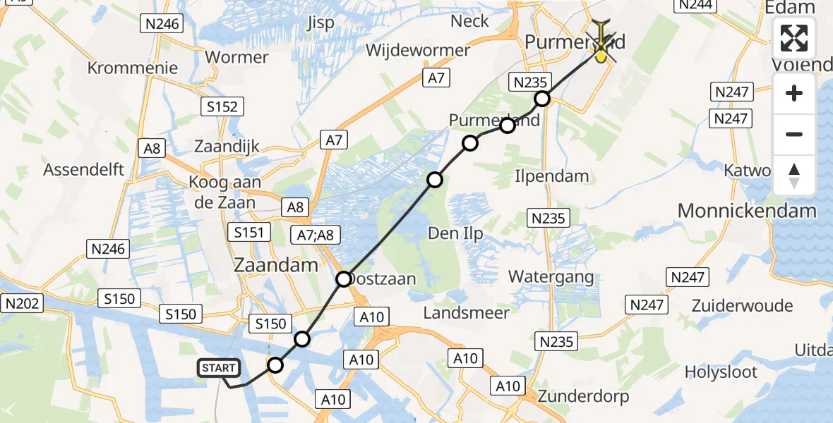 Routekaart van de vlucht: Lifeliner 1 naar Purmerend, Kompasweg