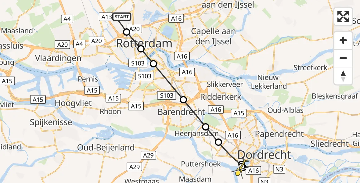 Routekaart van de vlucht: Lifeliner 2 naar Dordrecht, Axelpad