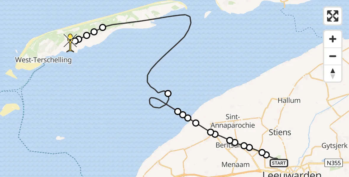 Routekaart van de vlucht: Ambulanceheli naar Midsland, Keegsdijkje