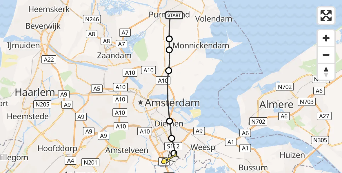 Routekaart van de vlucht: Lifeliner 1 naar Academisch Medisch Centrum (AMC), Jan Bijhouwerstraat