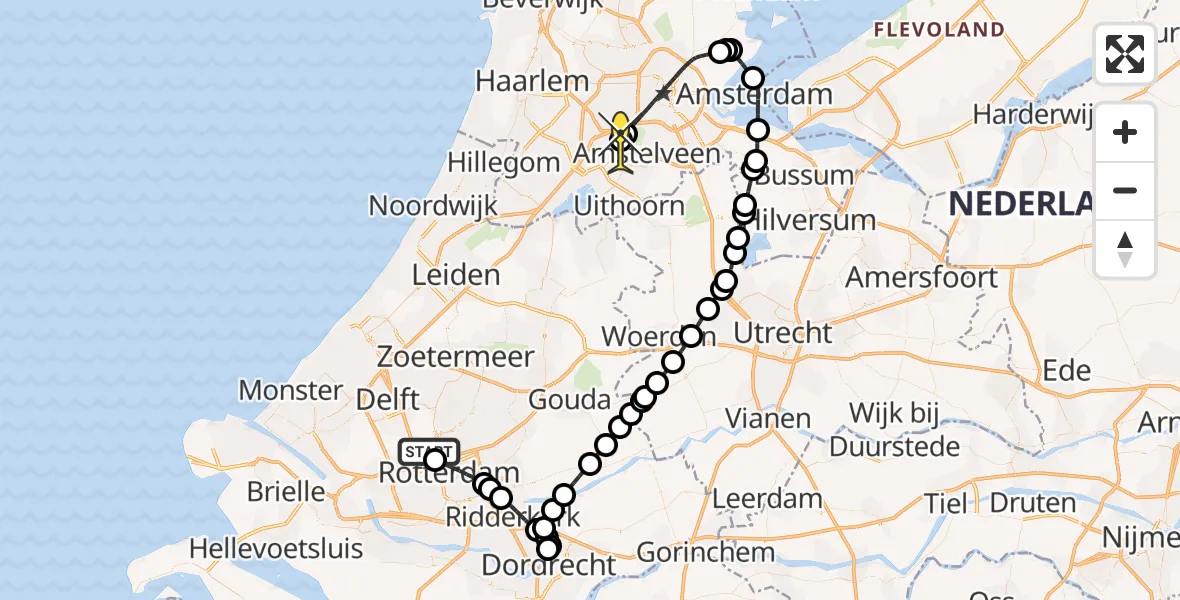 Routekaart van de vlucht: Politieheli naar Schiphol, Achterdijk