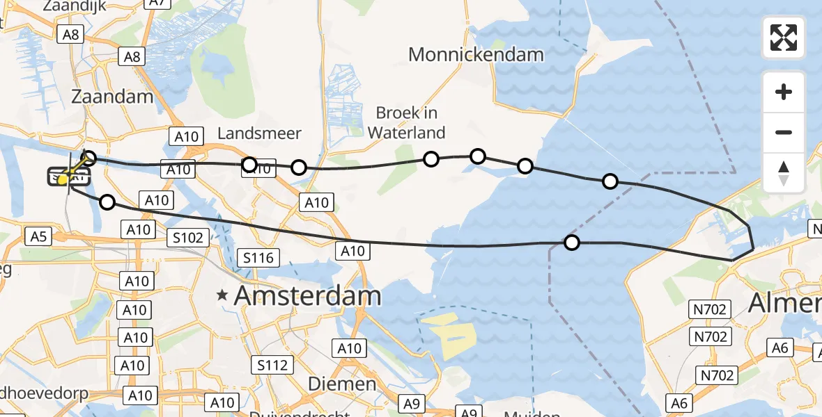 Routekaart van de vlucht: Lifeliner 1 naar Amsterdam Heliport, Westhaven