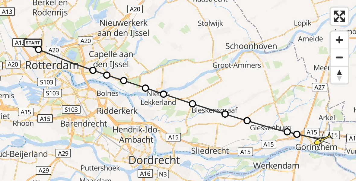 Routekaart van de vlucht: Lifeliner 2 naar Gorinchem, HSL-Zuid