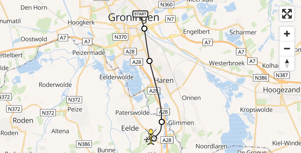 Routekaart van de vlucht: Lifeliner 4 naar Groningen Airport Eelde, Verlengde Nieuwstraat