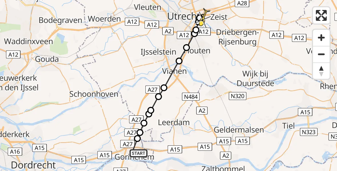 Routekaart van de vlucht: Lifeliner 2 naar Universitair Medisch Centrum Utrecht, Kerksteeg