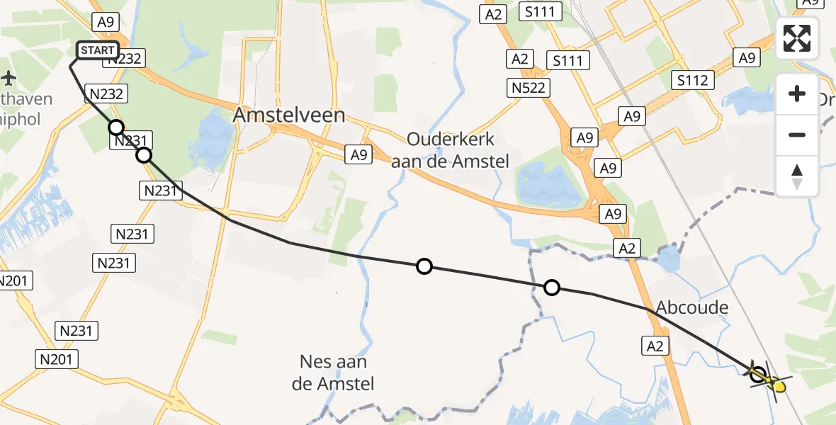 Routekaart van de vlucht: Politiehelikopter naar Baambrugge, Halim P.K. straat