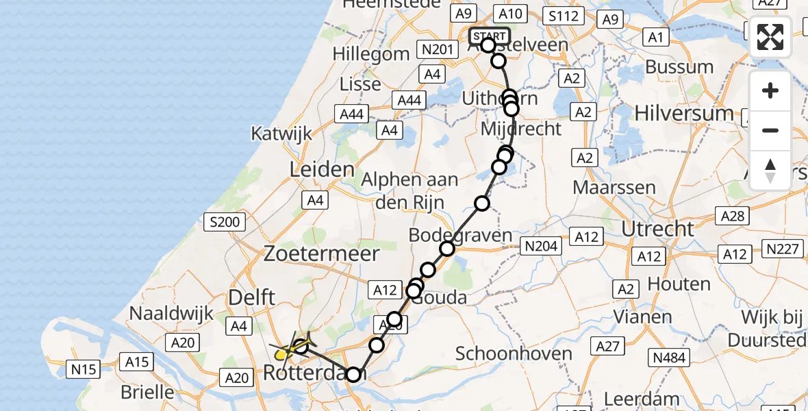 Routekaart van de vlucht: Politiehelikopter naar Rotterdam The Hague Airport, Voltweg