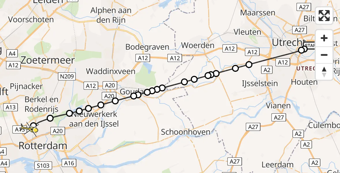 Routekaart van de vlucht: Lifeliner 2 naar Rotterdam The Hague Airport, Toulouselaan