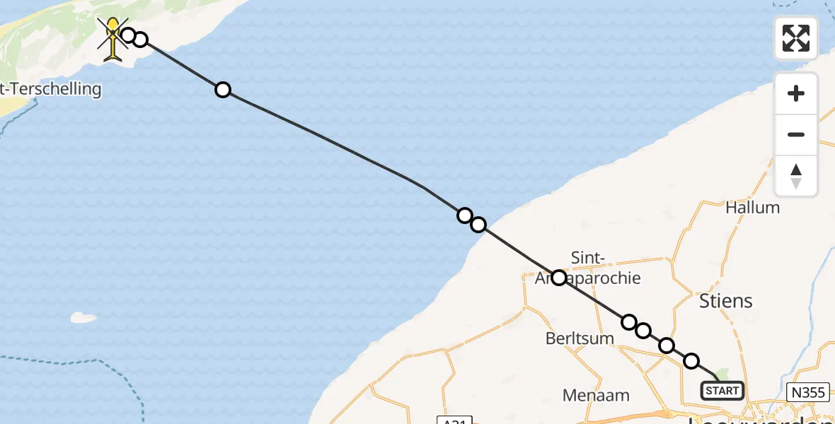 Routekaart van de vlucht: Ambulancehelikopter naar Midsland, Foarste Dyk
