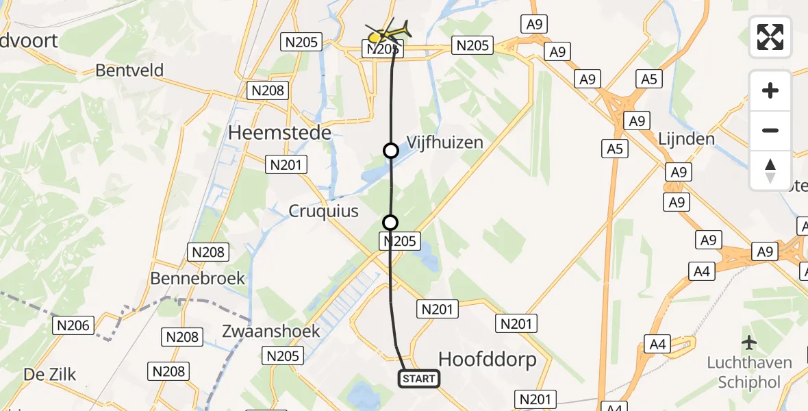 Routekaart van de vlucht: Lifeliner 1 naar Haarlem, Waterpad