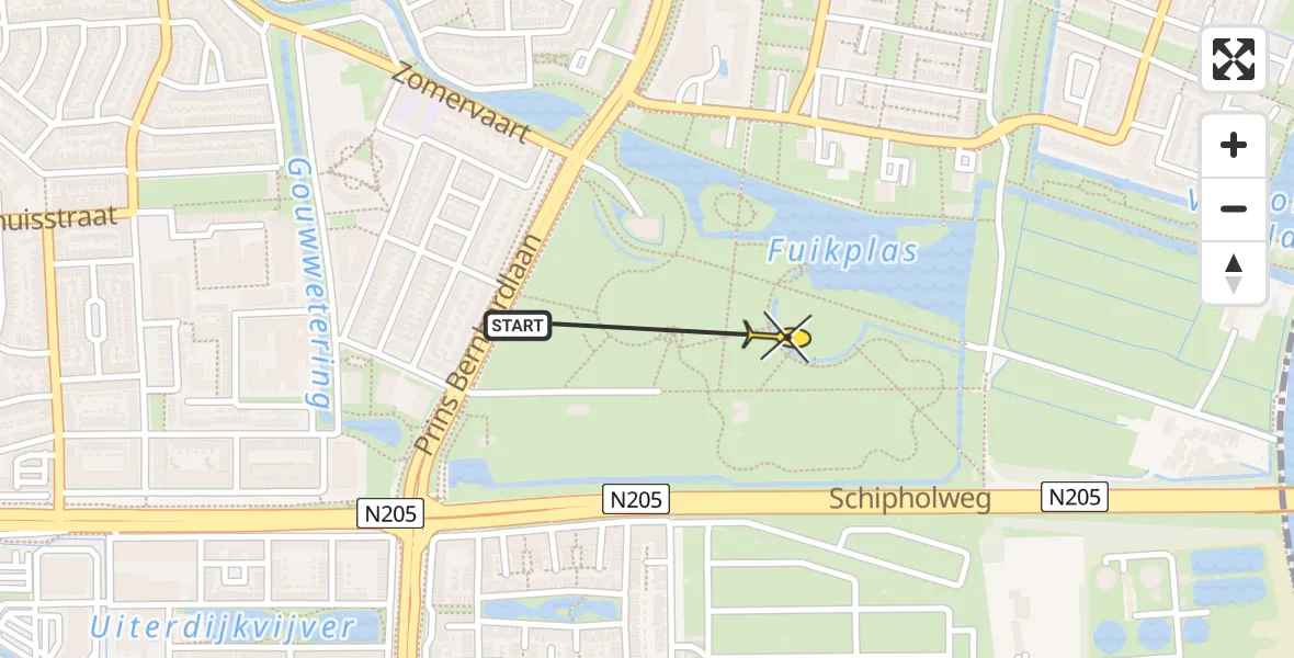 Routekaart van de vlucht: Lifeliner 1 naar Haarlem, Zwanebloembocht