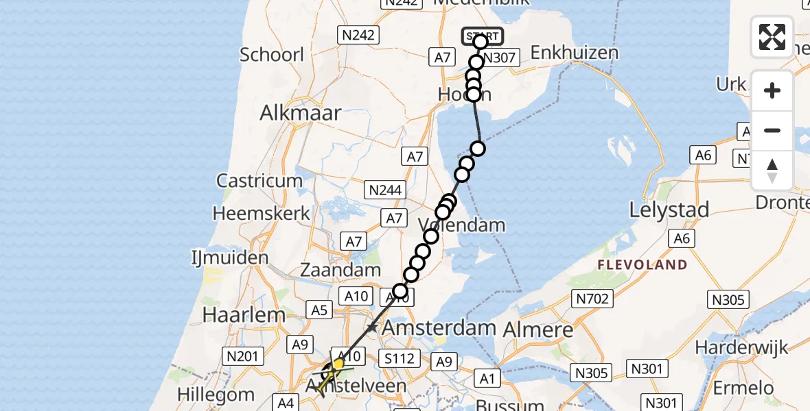 Routekaart van de vlucht: Politieheli naar Schiphol, Gouw